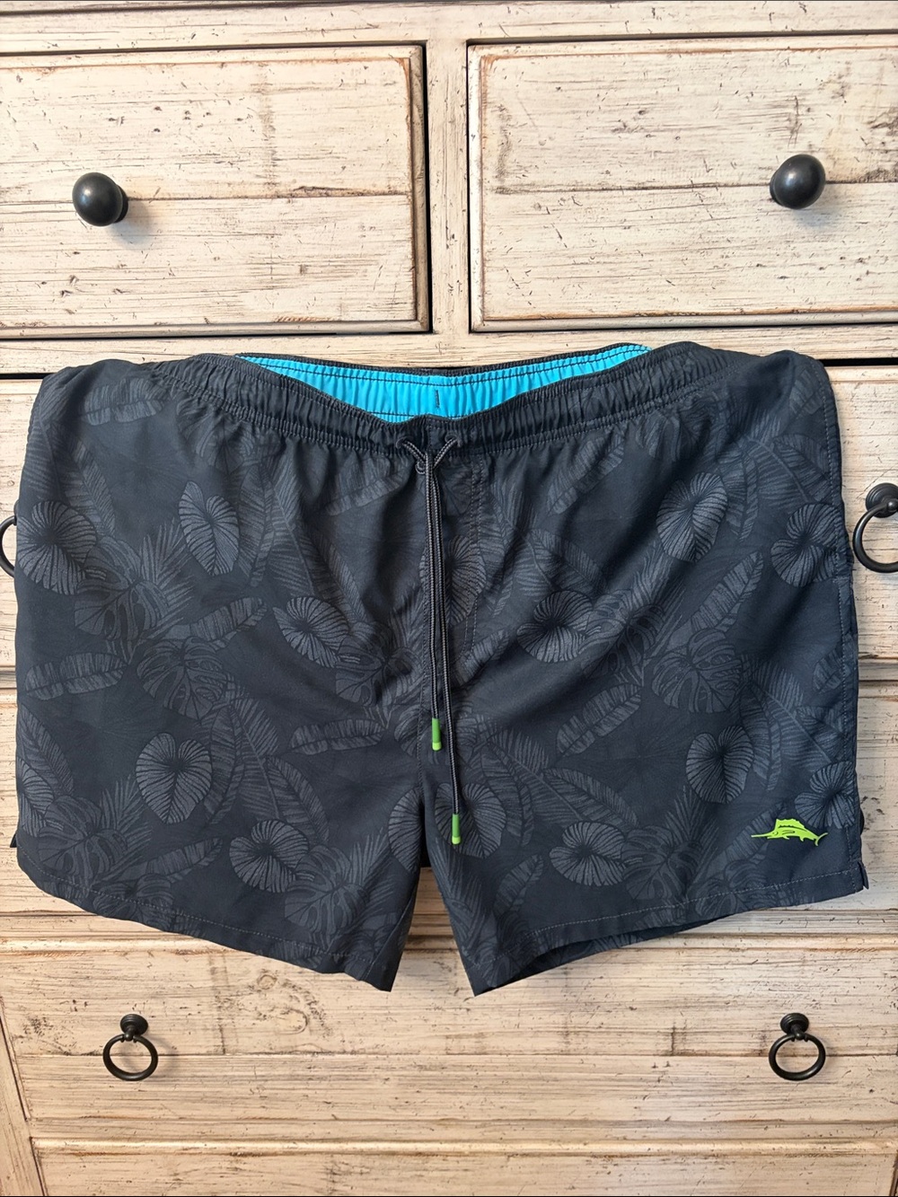 Tommy Bahama Black Swim Trunks with Aqua Liner